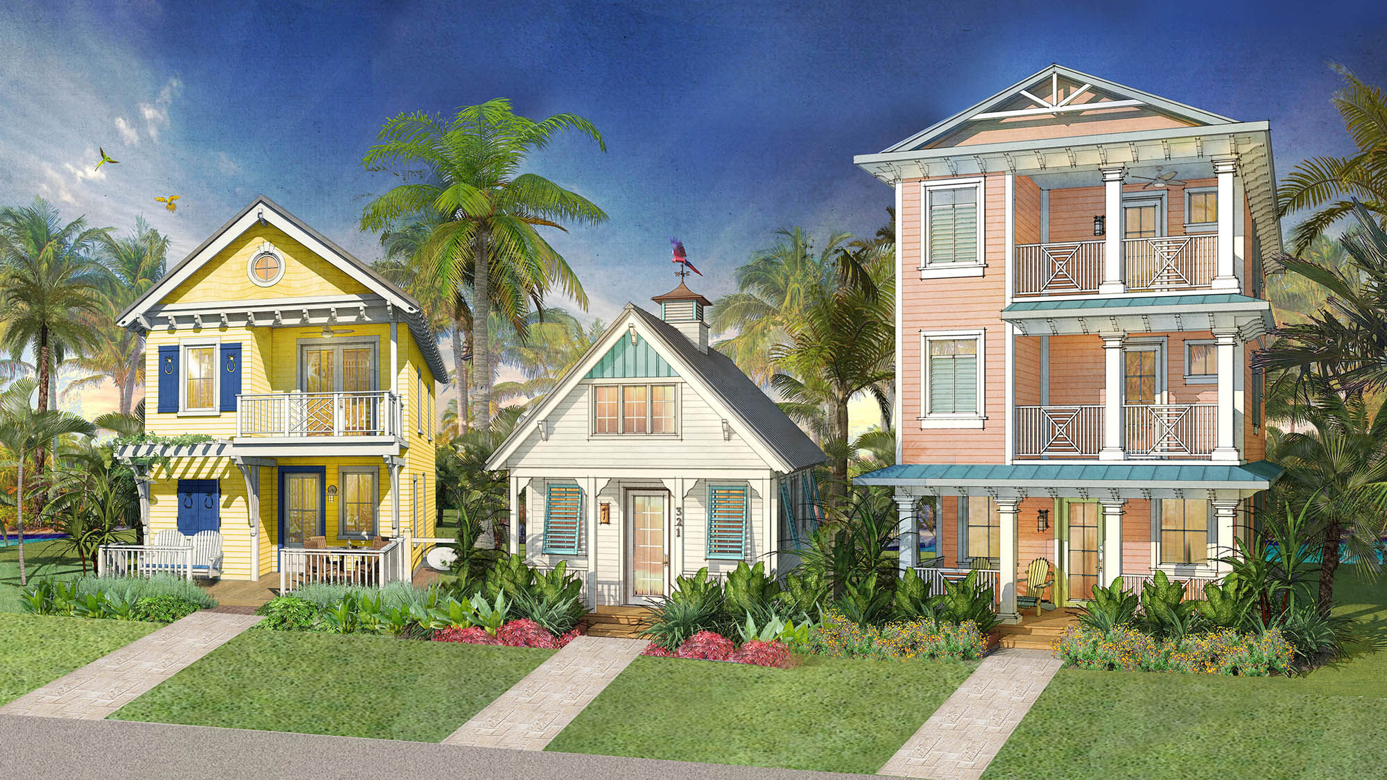 A rendering of the cottages at the Margaritaville Resort Orlando.