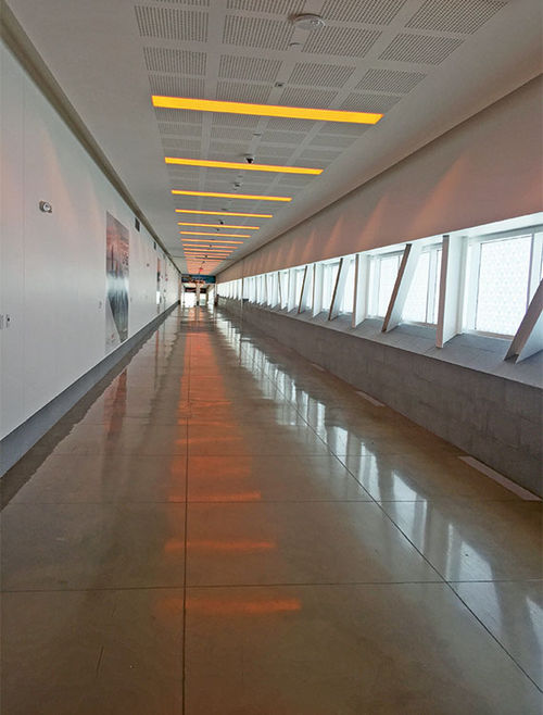 The 390-foot CBX bridge connects the U.S. to the Tijuana airport. The 390-foot CBX bridge connects the U.S. to the Tijuana airport.