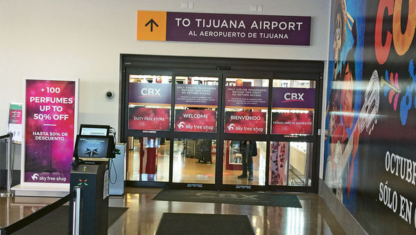 A customs station outside a duty-free shop at the CBX terminal. A customs station outside a duty-free shop at the CBX terminal.