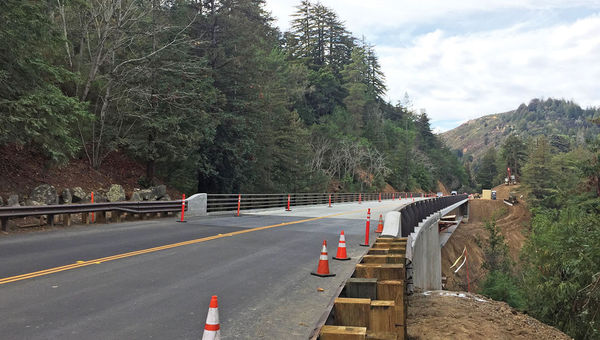 The Pfeiffer Canyon Bridge, demolished after being damaged in a separate landslide, reopened in October.