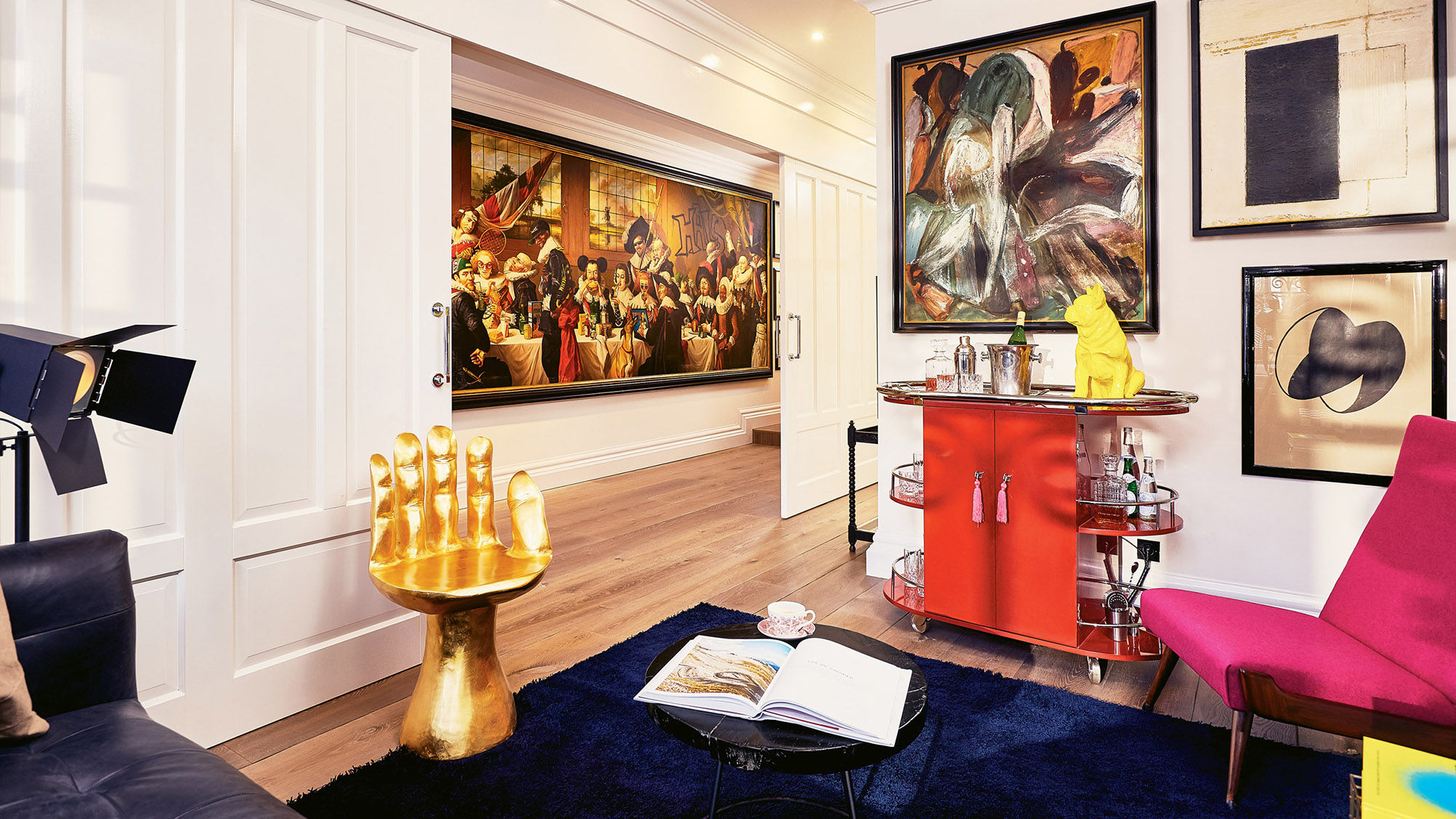 The art-themed suite at the Pulitzer Amsterdam, a complex of 25 Golden Age canal houses that have been transformed into a hotel.