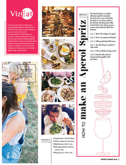A foodie-focused section of Contiki’s brochure.
