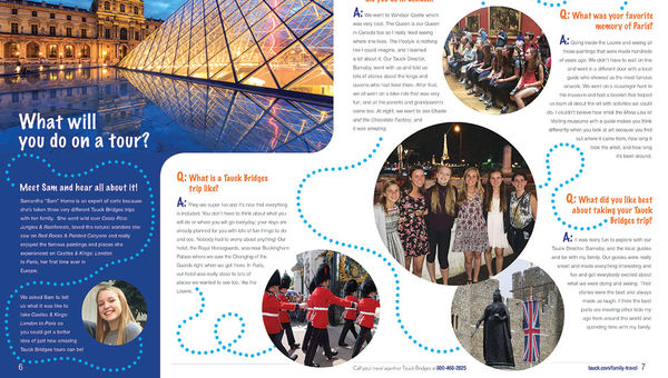 Inside Tauck’s 2018 brochure designed for children. Today’s brochures are more likely to have testimonials, commentary, fun facts and other magazine-style content rather than be dominated by the itinerary listings and pricing information of older brochures.