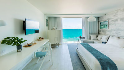 A rendering of a guestroom at the new Serafina Beach Hotel.