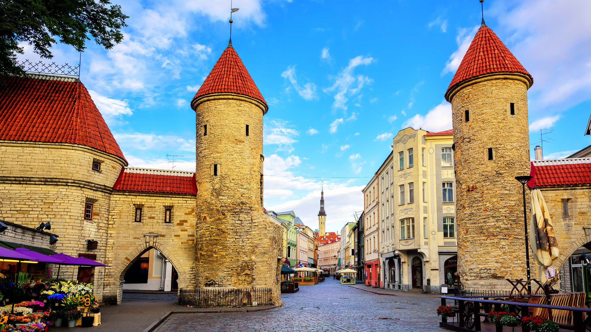 Viru Gate in Old Town Tallinn, Estonia.