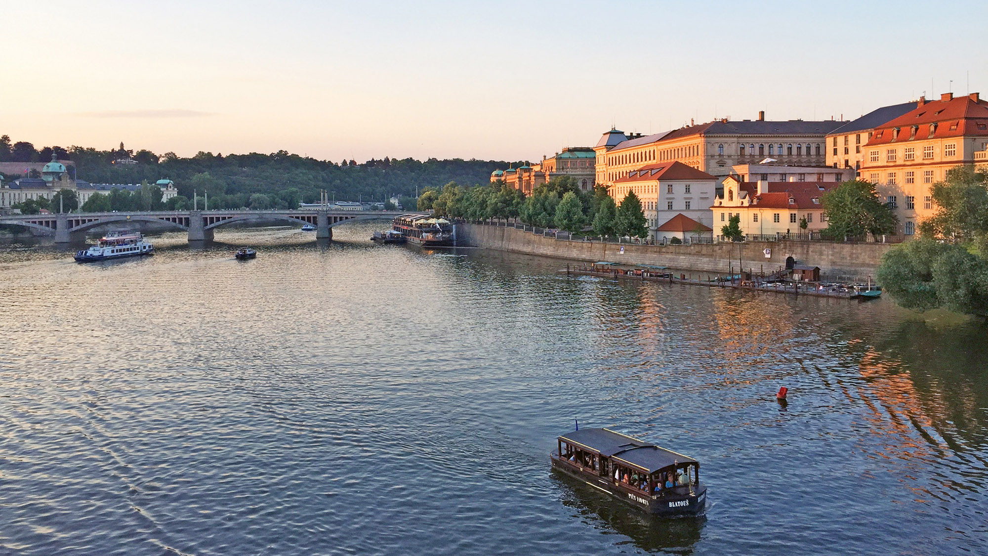 Prague’s Old Town is bathed in the glow of the setting sun. The city is a popular draw on Danube River cruises.