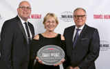 Jeff Bont, Inna Germanotta and Jonathan Hope of Rocky Mountaineer, winner for Rail Vacation.