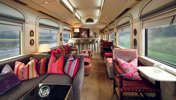 The bar car in the Belmond Andean Explorer, launched in 2017, is appointed with colorful textiles. The bar car in the Belmond Andean Explorer, launched in 2017, is appointed with colorful textiles.