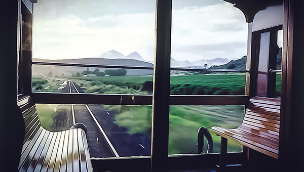 The highlight of a Rovos Rail journey is watching the scenery whiz by from the simple wooden benches in the open-air balcony of the observation car. The highlight of a Rovos Rail journey is watching the scenery whiz by from the simple wooden benches in the open-air balcony of the observation car.