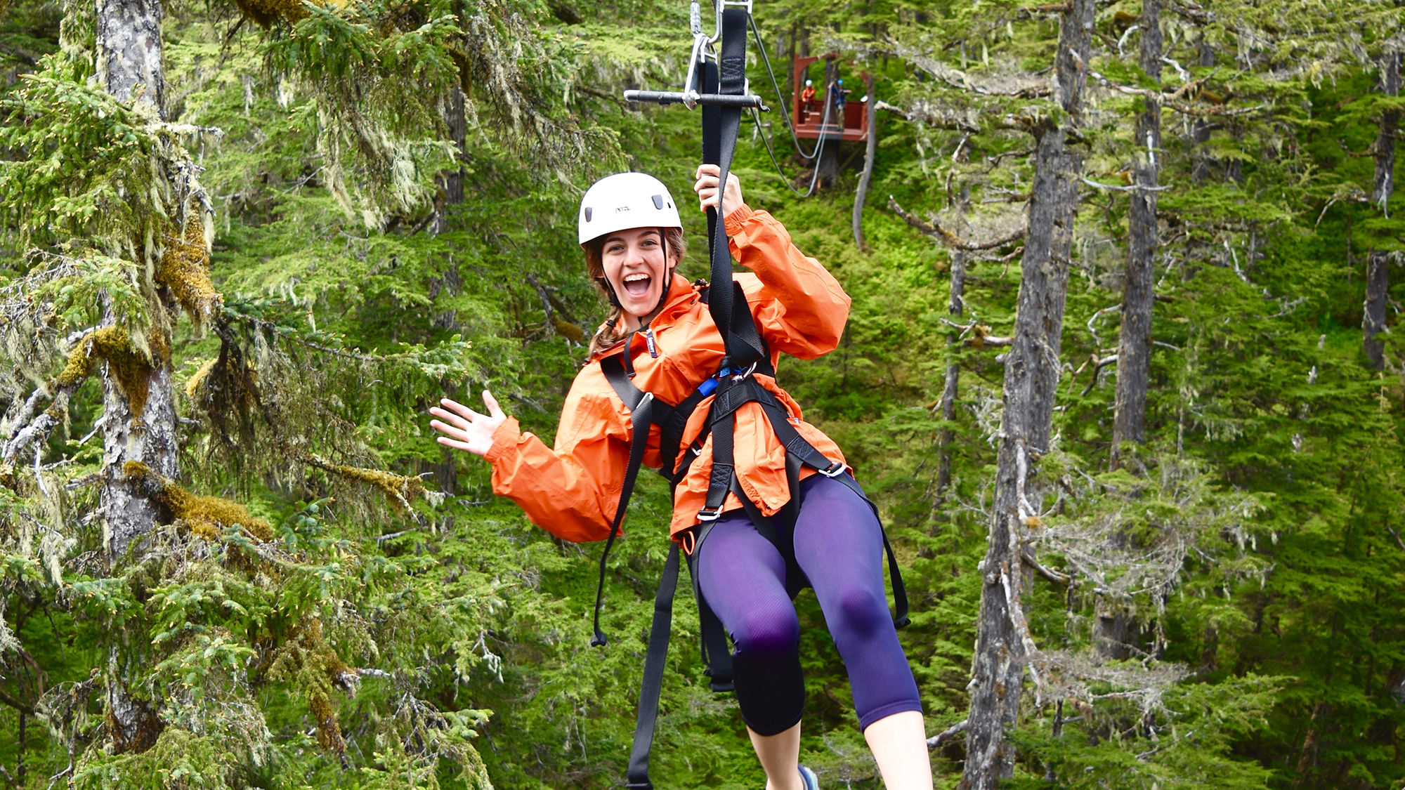 The course, in the Eaglecrest Ski Area near Juneau, features seven ziplines and a suspension bridge crossing.