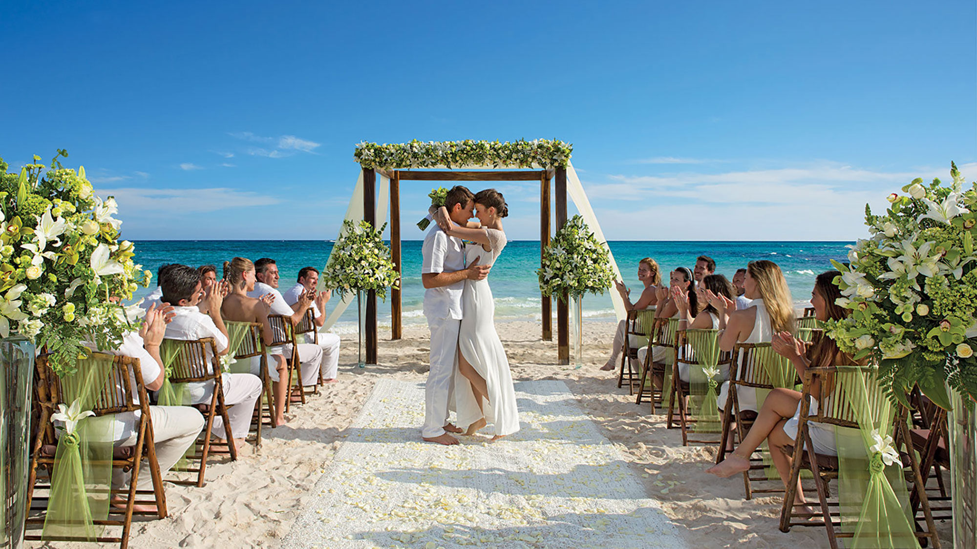 The tropical wedding setup at Dreams Tulum Resort & Spa.