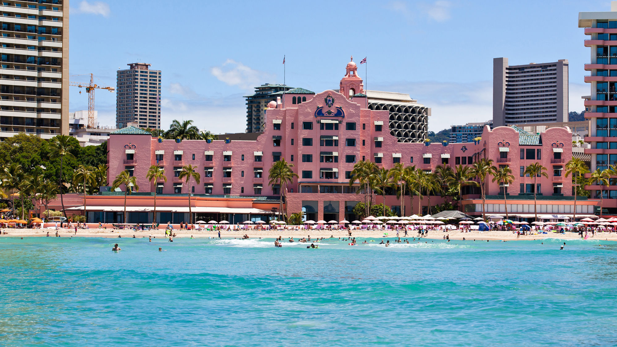 More than 2,000 members of Local 5 participated in a strike Jan. 26 to protest a decision by Kyo-ya Hotels and Resorts to subcontract concierge services at the Royal Hawaiian, pictured, and three other Honolulu properties.