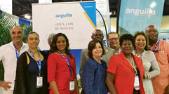Team Anguilla had a strong presence at the Caribbean Hotel and Tourism's Marketplace in San Juan. Pictured, from left: Rolf Masshardt, Carimar Beach Club; Janine Edwards, Sunset Homes; Chantelle Richardson, Anguilla Tourist Board (ATB) head office; Raquel Echandi, ATB South America; Cardigan Connor, parliamentary secretary, tourism; Frank Pierce, Zemi Beach House; Gilda Gumbs-Samuel, Anguilla Hotel & Tourist Association; Marie Walker, ATB North America; and Will Fleming, Anguilla Great House.