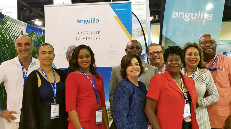 Team Anguilla had a strong presence at the Caribbean Hotel and Tourism's Marketplace in San Juan. Pictured, from left: Rolf Masshardt, Carimar Beach Club; Janine Edwards, Sunset Homes; Chantelle Richardson, Anguilla Tourist Board (ATB) head office; Raquel Echandi, ATB South America; Cardigan Connor, parliamentary secretary, tourism; Frank Pierce, Zemi Beach House; Gilda Gumbs-Samuel, Anguilla Hotel & Tourist Association; Marie Walker, ATB North America; and Will Fleming, Anguilla Great House.