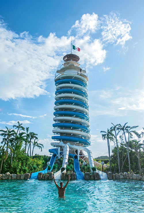 The lighthouse/waterslide at Xel-Ha; admission to this and other Experiencias Xcaret parks is included in the room rate.