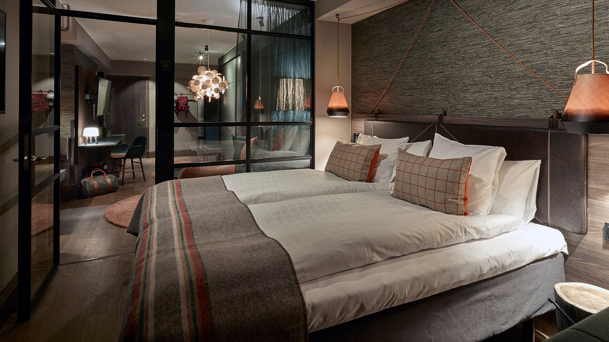 The Grande bedroom in a Co-Living room at the Downtown Camper by Scandic in Stockholm.