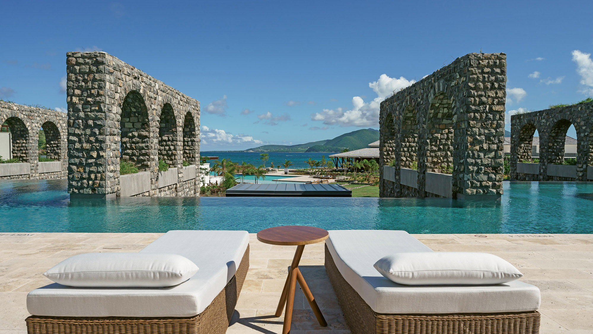 The Rampart adults-only pool at the Park Hyatt St. Kitts offers views of neighboring Nevis.