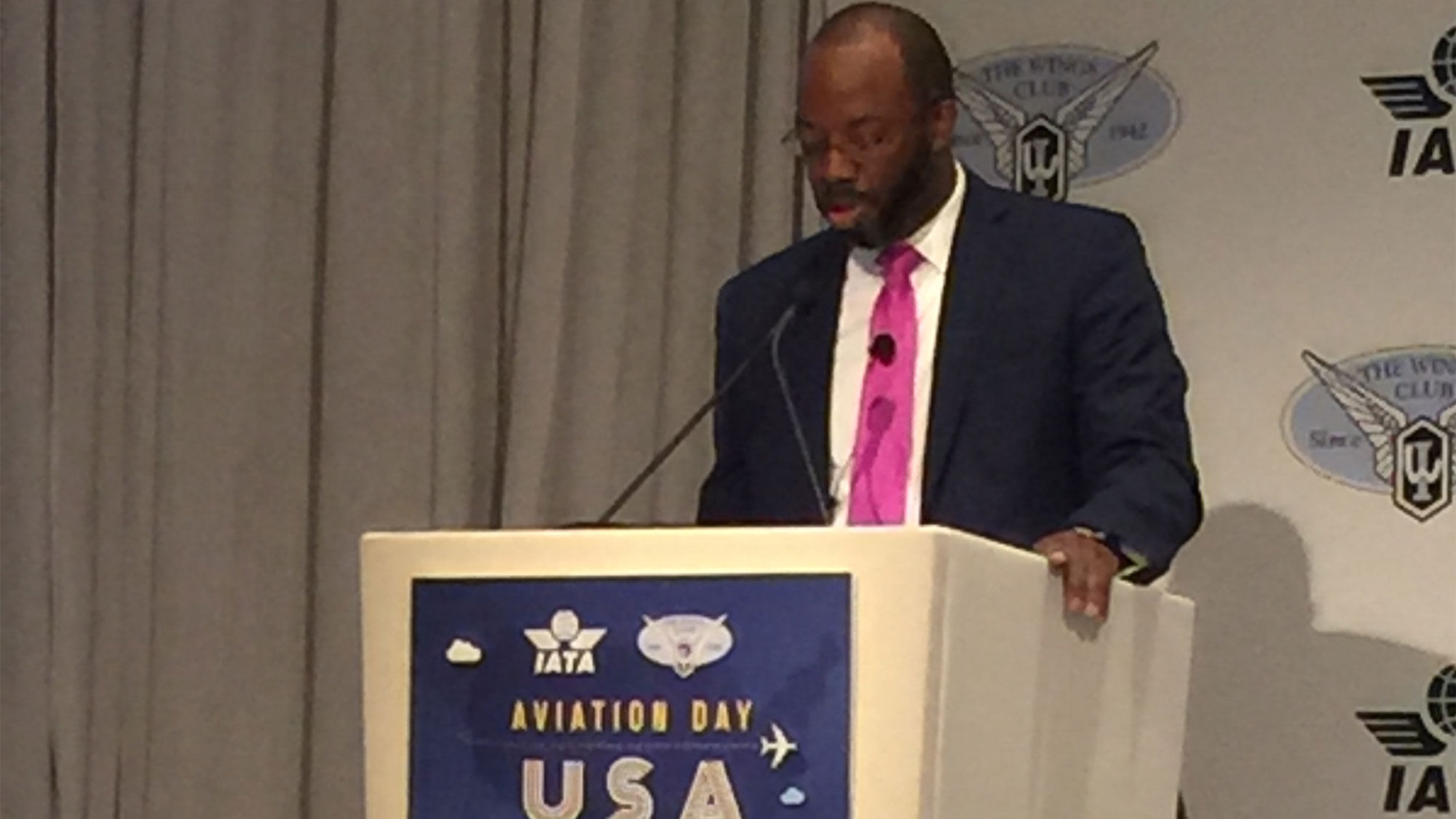 Port Authority of New York and New Jersey aviation director Huntley Lawrence speaks at IATA's Aviation Day USA.
