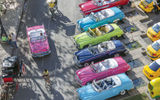 Classic cars turned taxis next to Havana's historic Parque Central.