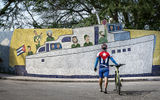 A member of the Cuban Masters Cycling club in the Fusterlandia neighborhood of Havana.