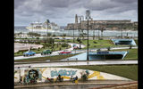 A ship passes Morro Castle (Castillo de los Tres Reyes Magos del Morro) on its way out of Havana Harbor.