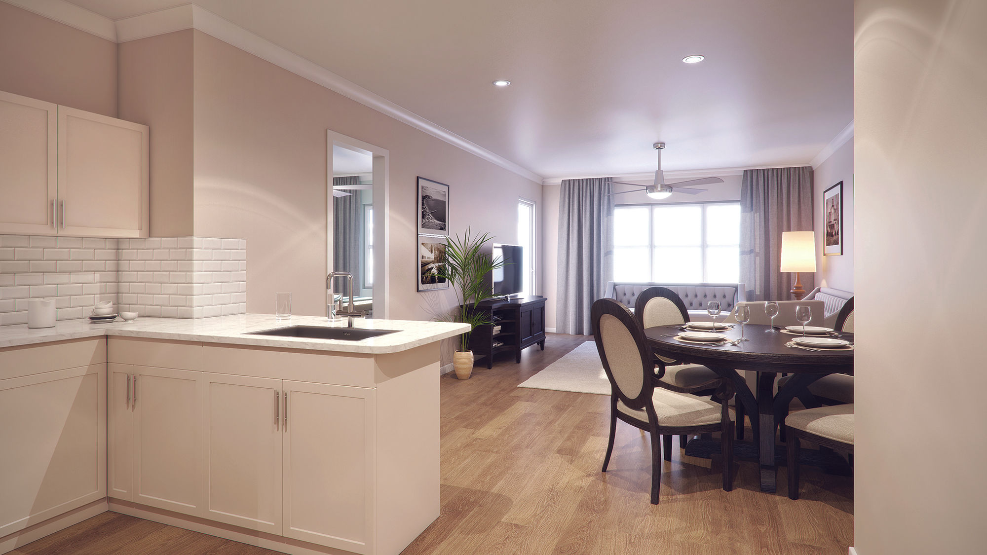 Kitchen and living space at the new Lofts at the Henderson.