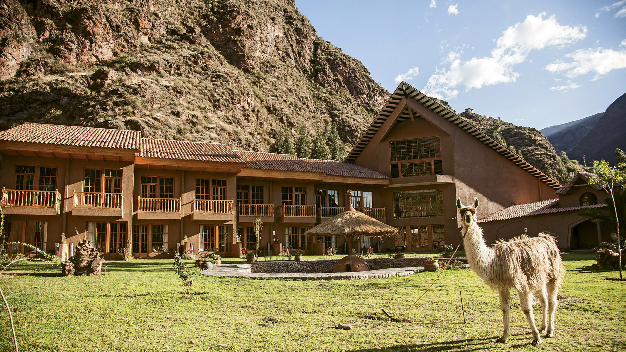 A resident llama at the Lamay Lodge, which serves as the starting point for a trek to the ruins of Huchuy Qosqo.