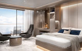 There will be 90 Terrace Suites on the 298-passenger as yet unnamed ship. Many suites will have folding panel dividers so that they can be combined for charters. At 29 square meters, the Terrace Suite category is the smallest of five types of suites.