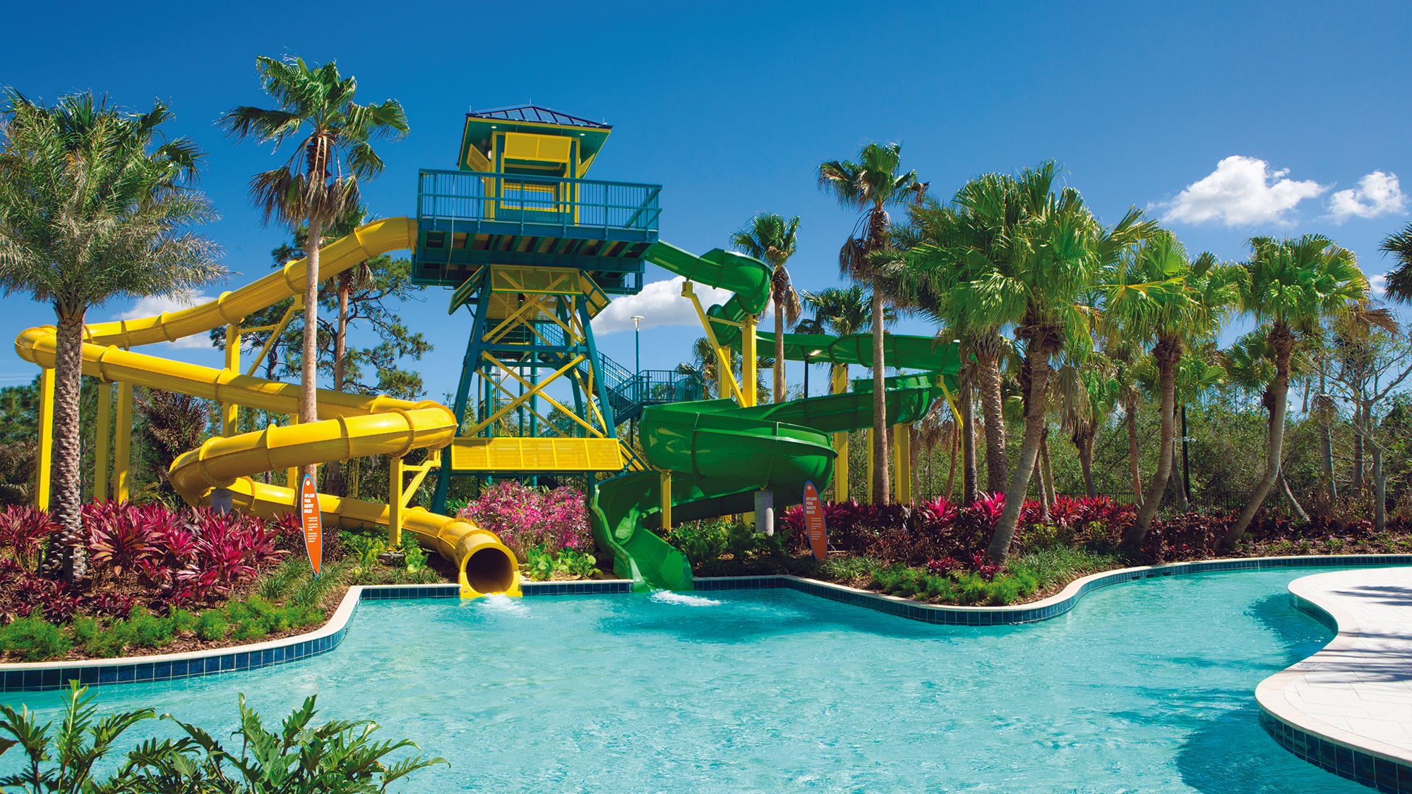The Surfari Water Park at the Grove Resort & Spa features two waterslides.