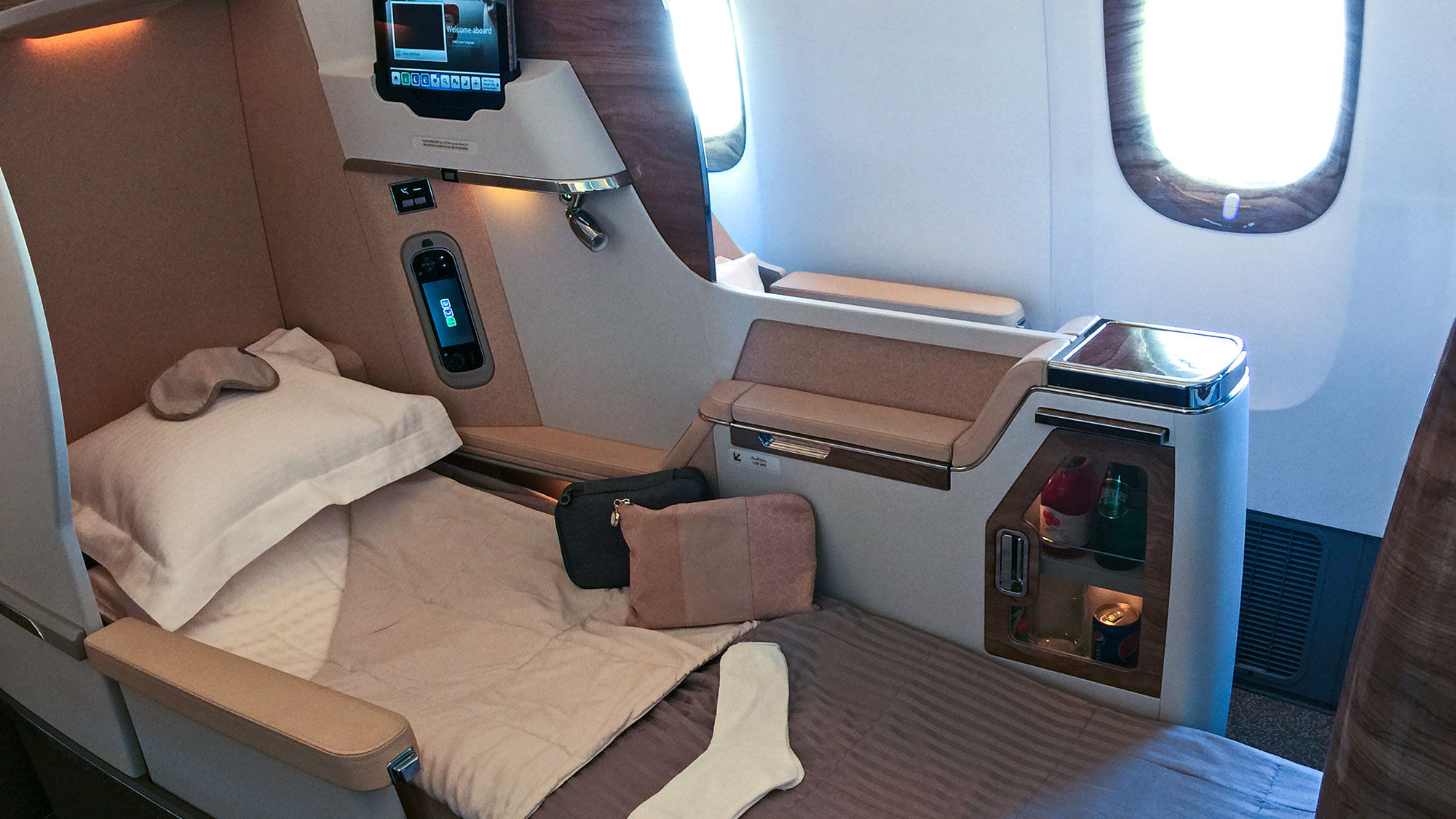 Emirates' refurbished Boeing 777-200LR aircraft has a business class but no first class.