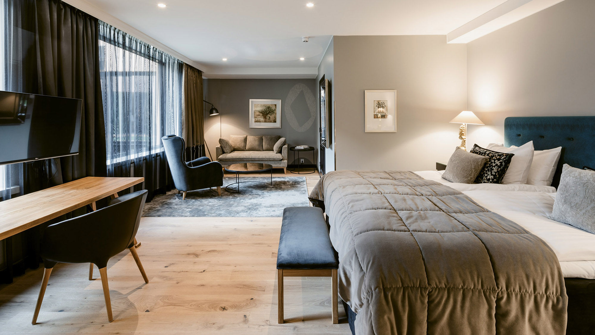A guestroom at the F6 Hotel, a Nordic Choice Hotels member that is ideally situated for exploring Helsinki on foot.