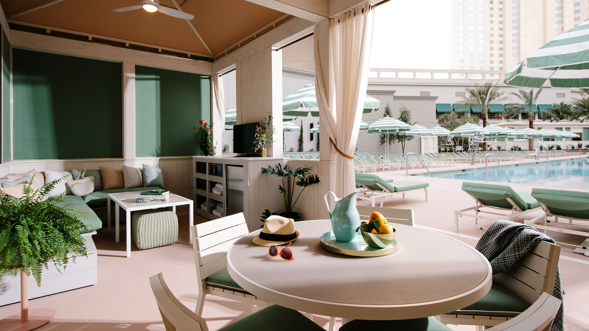 The Park MGM's new poolscape is inspired by the south of France and includes three separate pools, 12 cabanas and reservable chaise lounges.