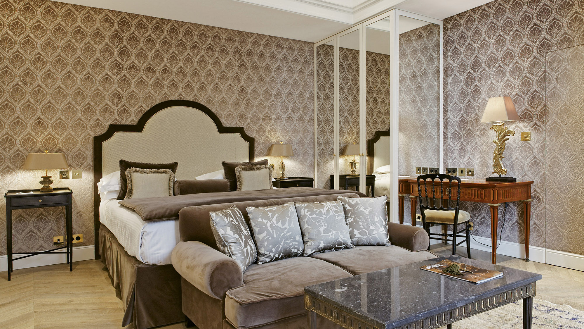 A deluxe room at the Relais Christine hotel, which is near many points of interest, museums, bistros and cafes.