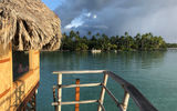 The deck and ladder into the lagoon from a private overwater bungalow at Le Taha'a Island Resort & Spa.