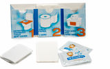 The name of this product says it all. When you are on the go, literally and figuratively, the Restroom Kit provides a modicum of peace of mind for germophobic users of public bathrooms. The portable kit of restroom essentials comes with an oversized toilet seat cover, one yard of three-ply toilet paper, one hand wipe and one ''tush'' wipe.