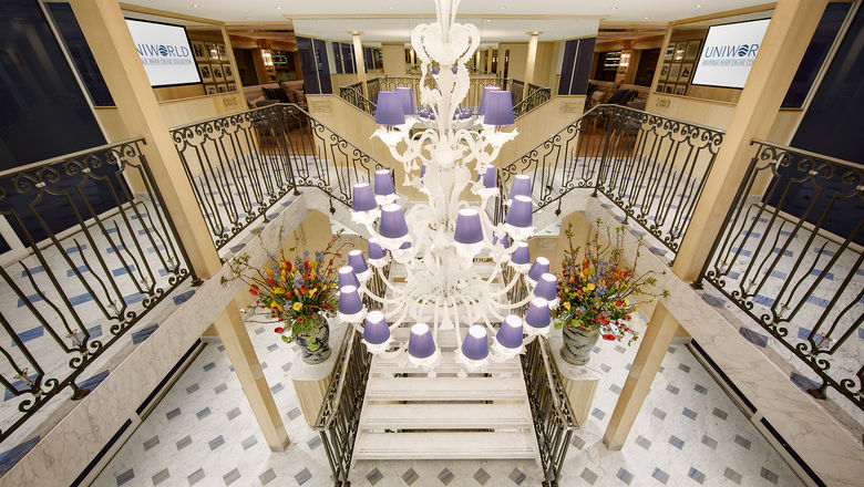 Uniworld said the new ships will be in line with the "best of Uniworld's custom-built Super Ships in Europe." Pictured, the staircase on Uniworld's River Beatrice.