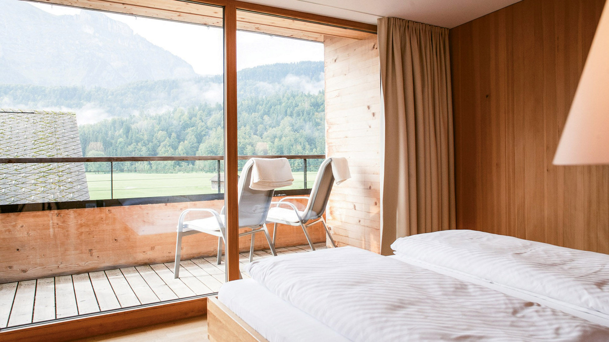 View from a guestroom at the Biohotel Schwanen in Austria’s Bregenz Forest.