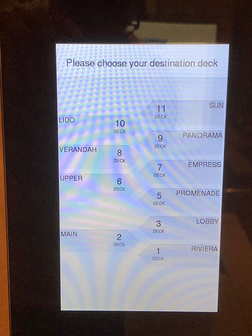 The touch screen passengers use to choose their deck. The touch screen passengers use to choose their deck.