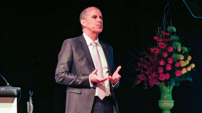 Crystal CEO Tom Wolber speaks during the company's annual sales gala onboard the Crystal Symphony.