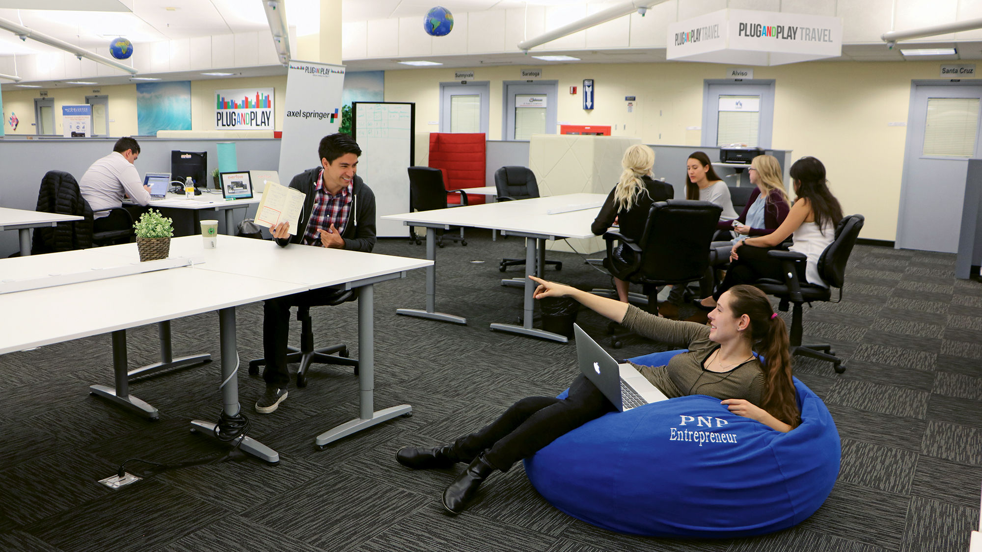 Plug and Play Tech Center has more than 180,000 square feet of office space. Startups in its accelerator programs can work there for free.