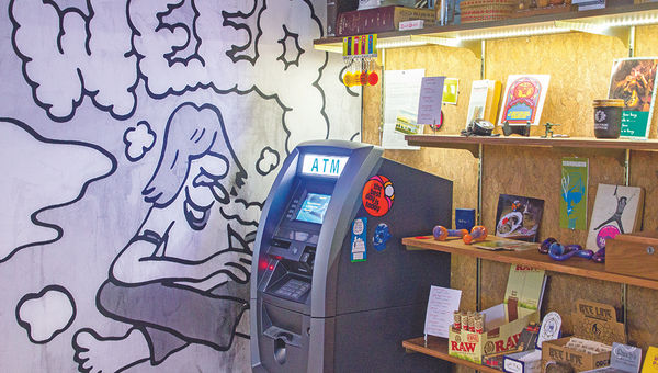 The ATM at Electric Lettuce in Portland’s Lloyd district. Dispensaries are largely cash businesses because cannabis remains illegal federally.