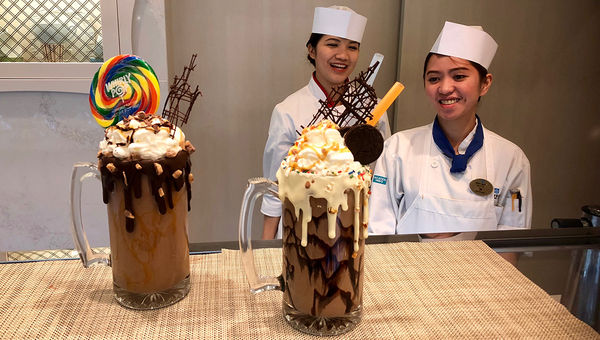 At Coco's, two Mad Milk Shakes: the Snickers Bar and Cookies 'N Cream.