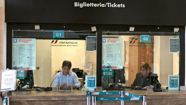 The ticket office at the station, where a roundtrip ticket to Rome is about $11.