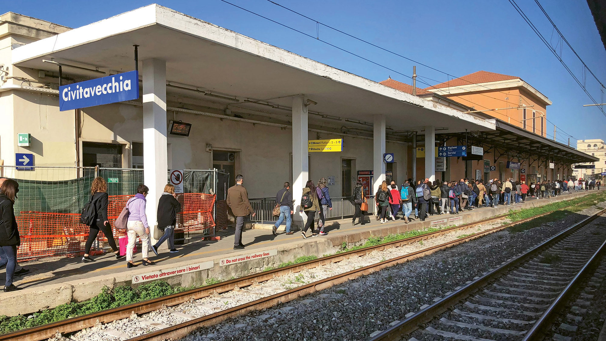 A platform at the train station in Civitavecchia, the port used by cruise ships calling at Rome.