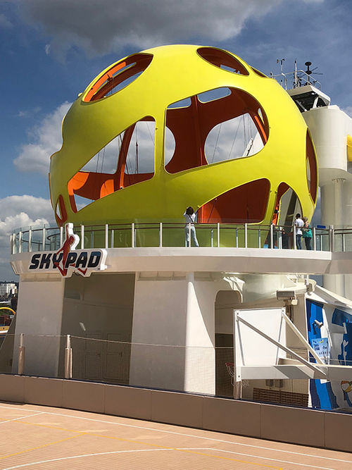 The Sky Pad, a bungee trampoline apparatus used with virtual reality goggles, adds a new dimension to the profile of the Independence of the Seas.