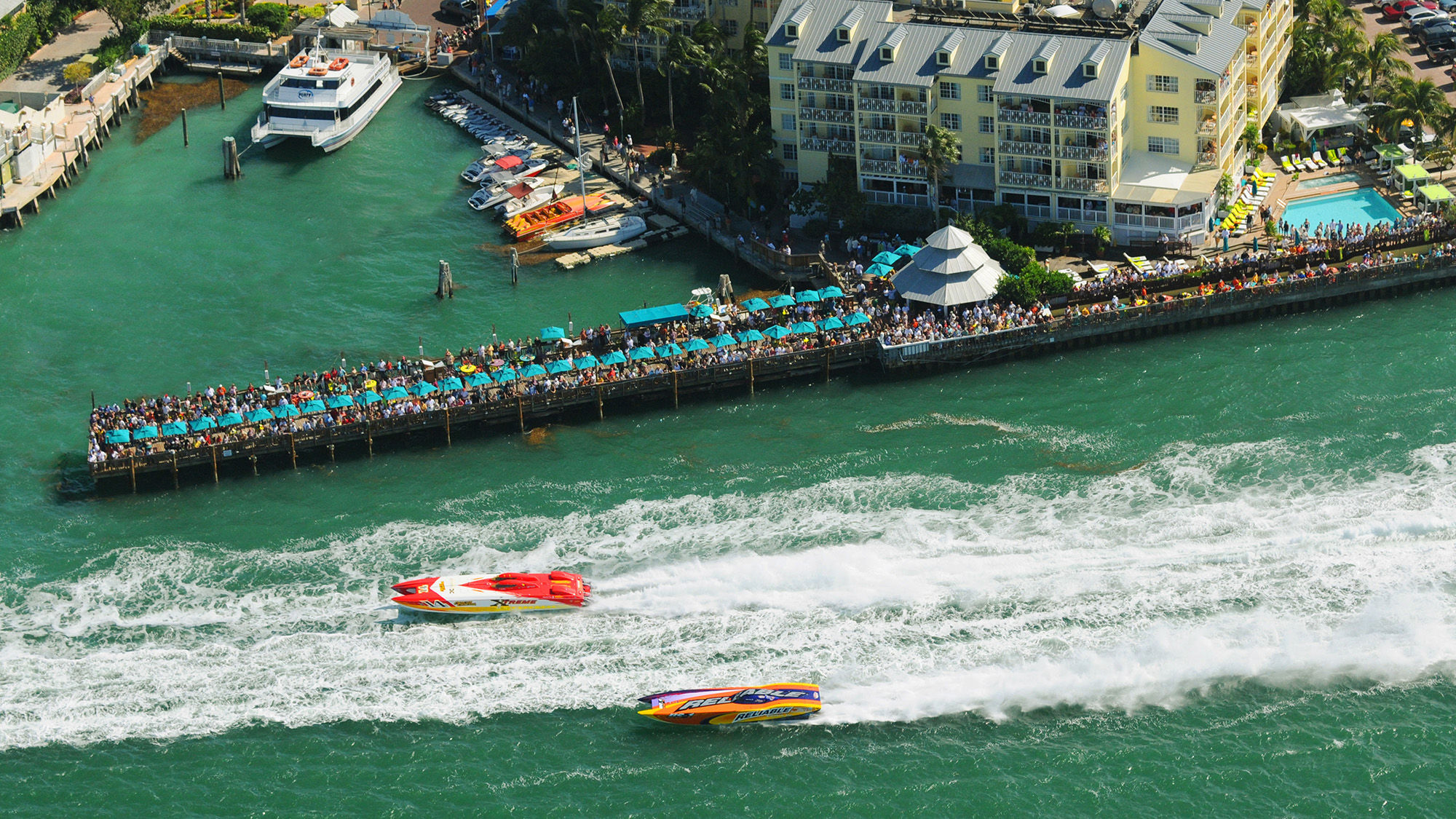 Aerial view of Ocean Key Resort at the end of Duval Street in Key West.