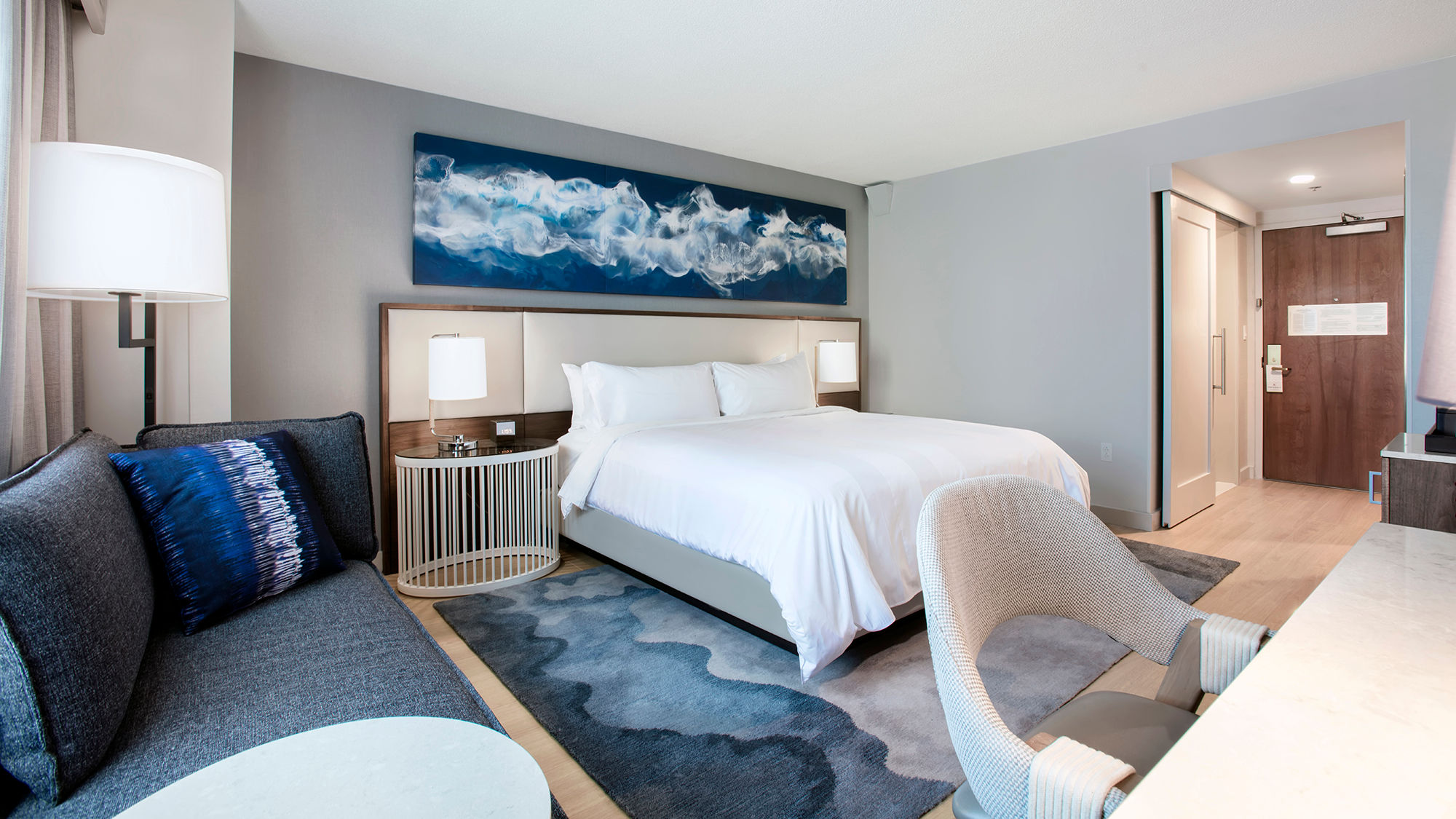 A newly refreshed room at the Tampa Marriott Waterside Hotel & Marina.