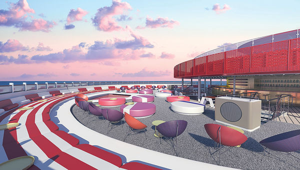 The Athletic Club's semicircular lounger is described as the largest daybed at sea. The Athletic Club's semicircular lounger is described as the largest daybed at sea.