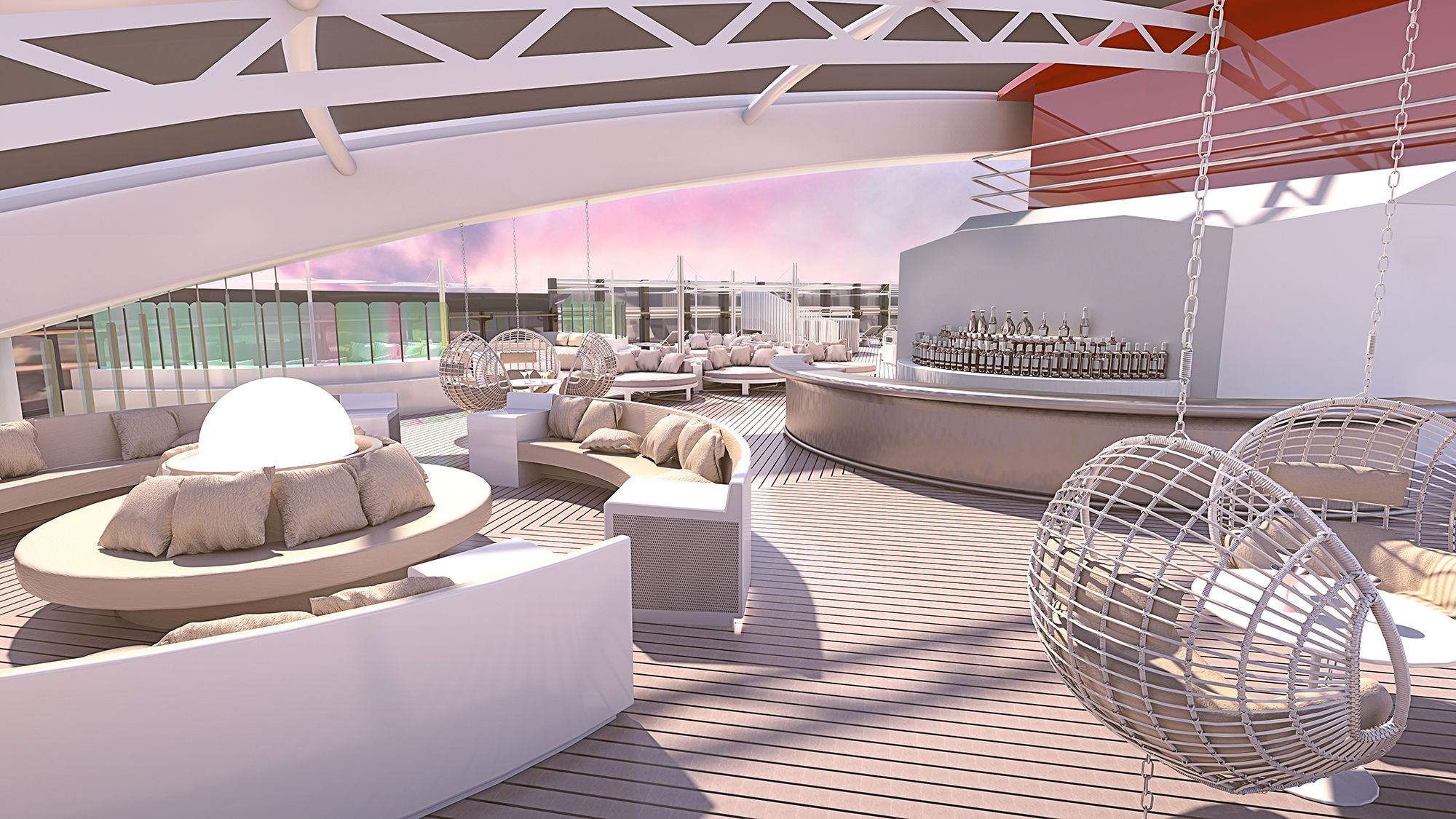The exclusive Richard's Rooftop will have a futuristic look, with circular loungers and accents of dichroic glass.