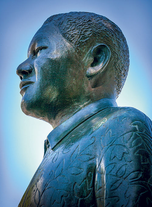 A statue of Nelson Mandela in Nobel Square at the V&A Waterfront in Cape Town.